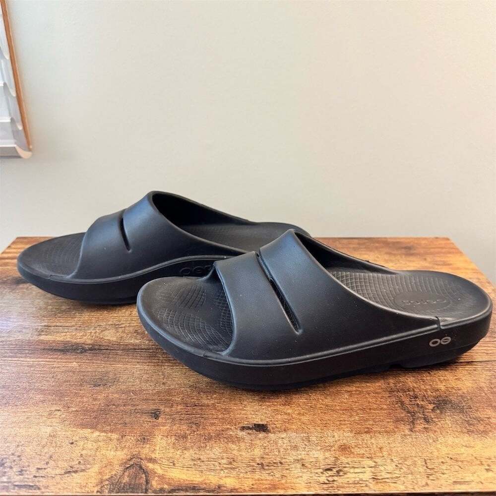 OOFOS OOahh Recovery Slide Sandals Unisex Black Comfort Slip-On - Picture 4 of 8